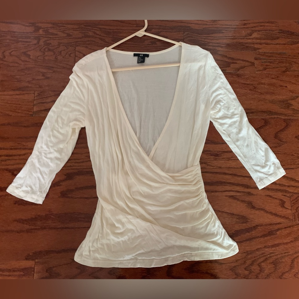 H&M Cream V Neck Blouse Size M